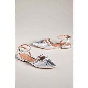 Vicenza Moto Silver Metallic Pointed-Toe Flats Size 8 Ret $160